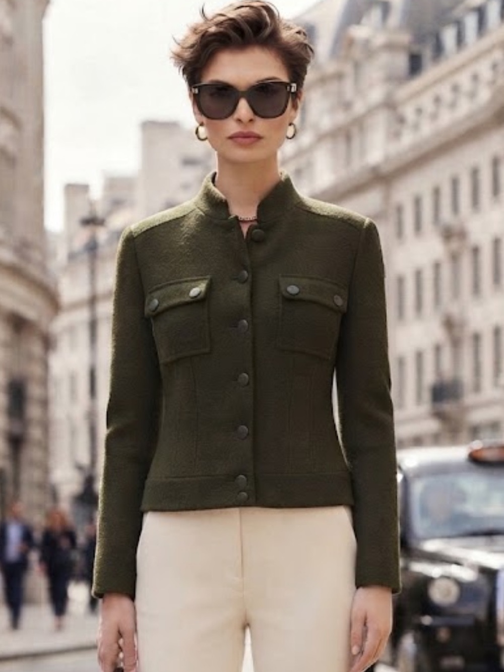 Talbots olive green wool cropped jacket